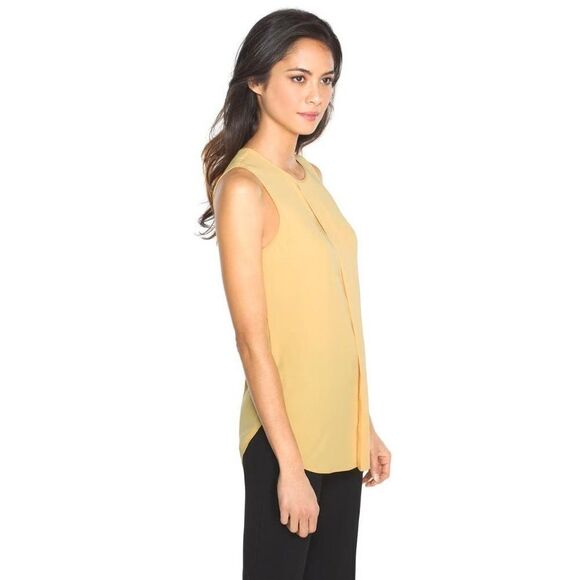 White House Black Market Pleated Shell Yellow XS - Picture 3 of 7